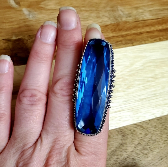 New Blue Quartz 925 Silver Statement Ring. - Picture 7 of 10